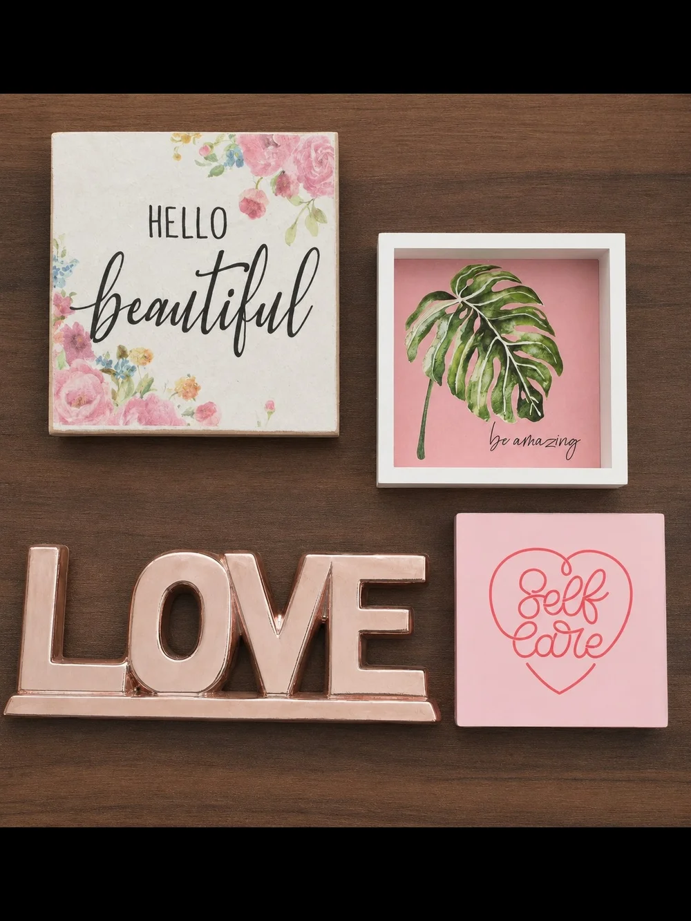 Pink and Rose Gold 'LOVE' Wall Decor Set